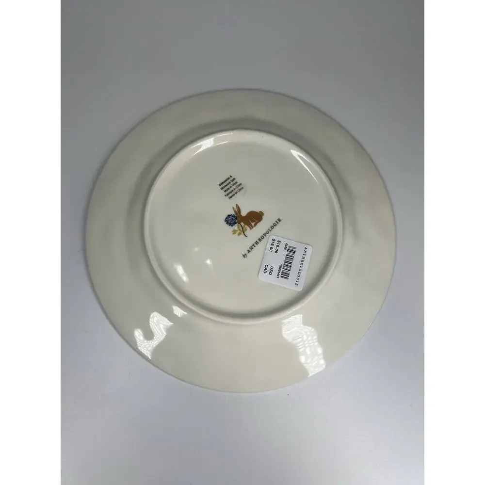 Anthropologie Millie Stoneware Dessert Plate Salad Bunny Rabbit HandPainted